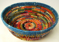 Coiled basket with natural dyed handspun wool